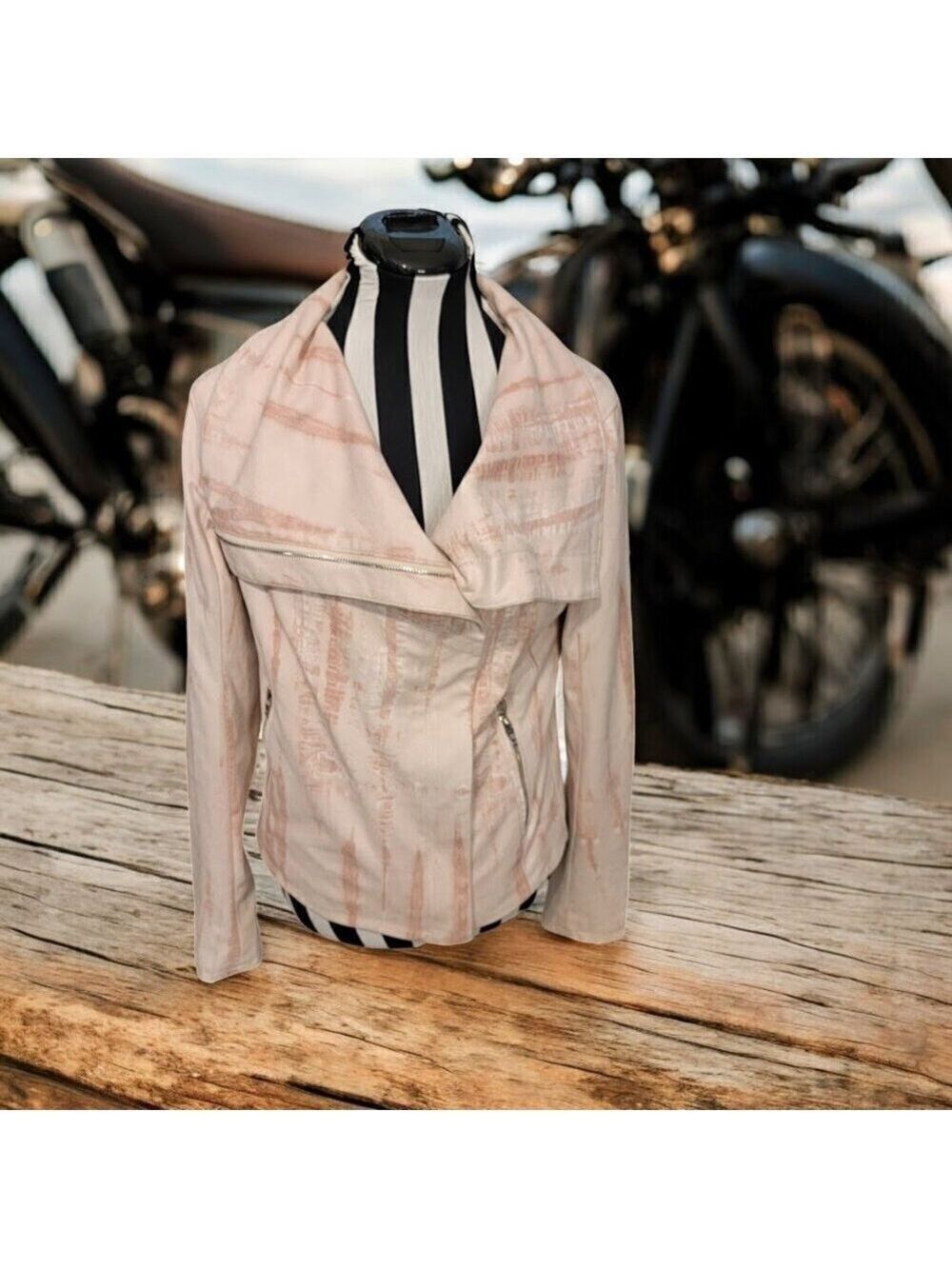 BLANKNYC - Light Pink Tie-Dye Zip-Up Faux Suede Moto Jacket Sz M